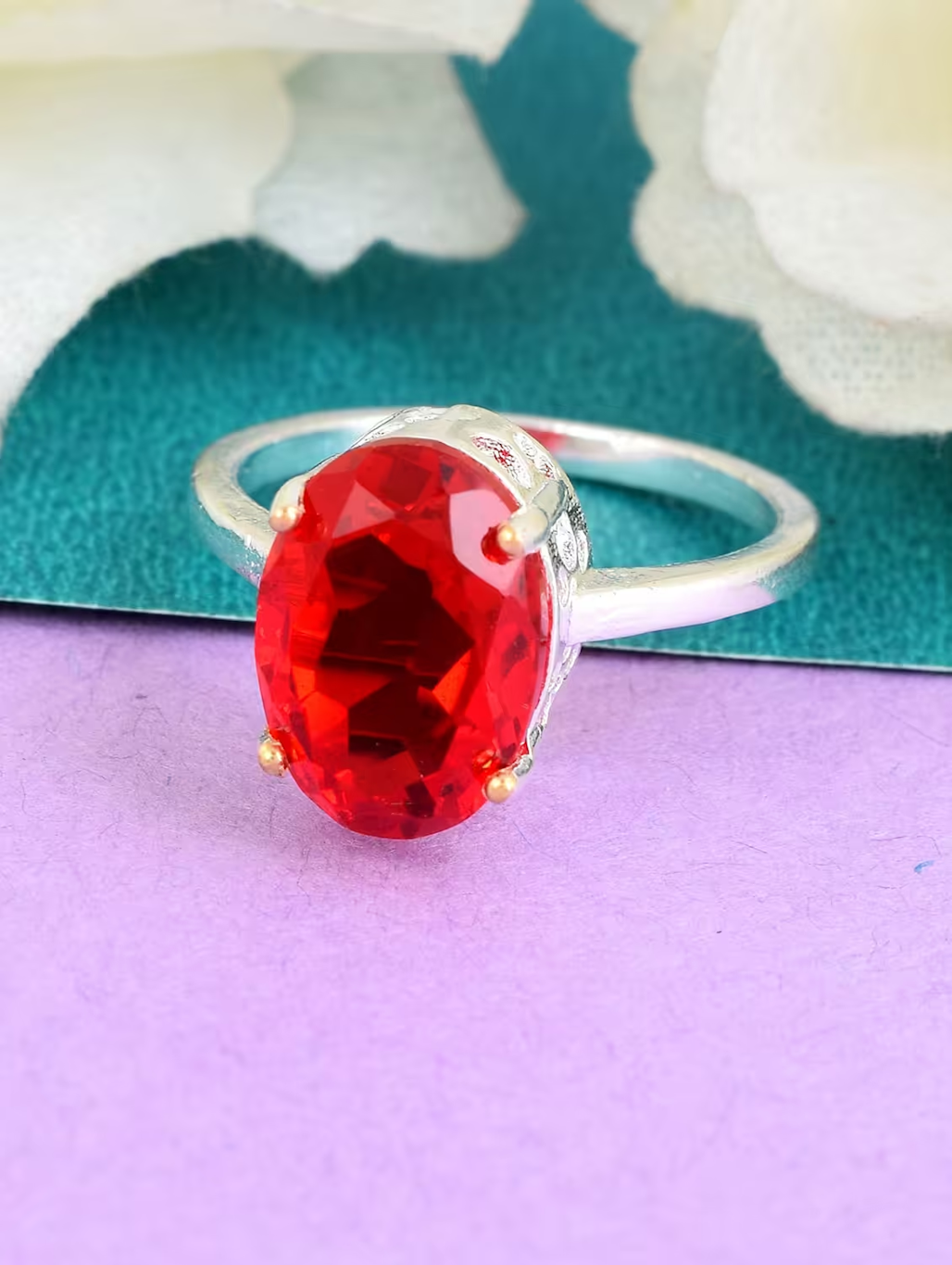 Gold plated Red gemstone finger ring