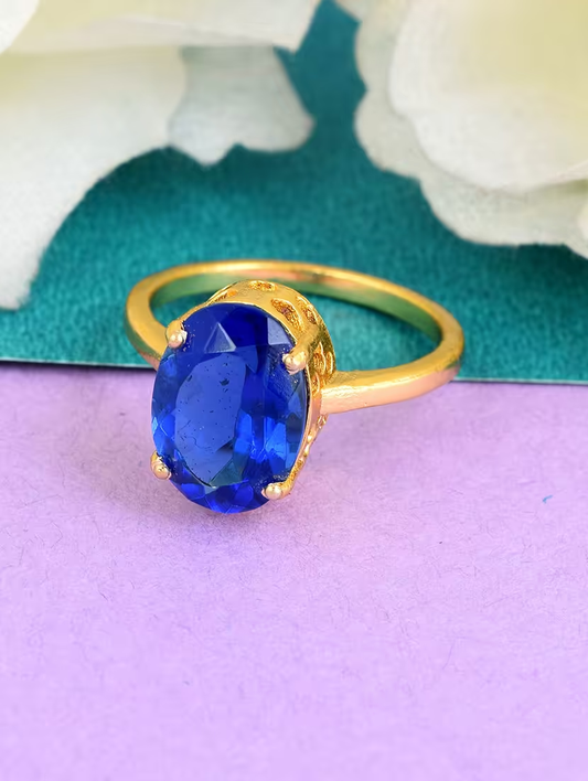 Gold plated blue gemstone finger ring